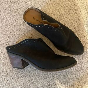Lucky Brand black suede clog heels with studs size 8